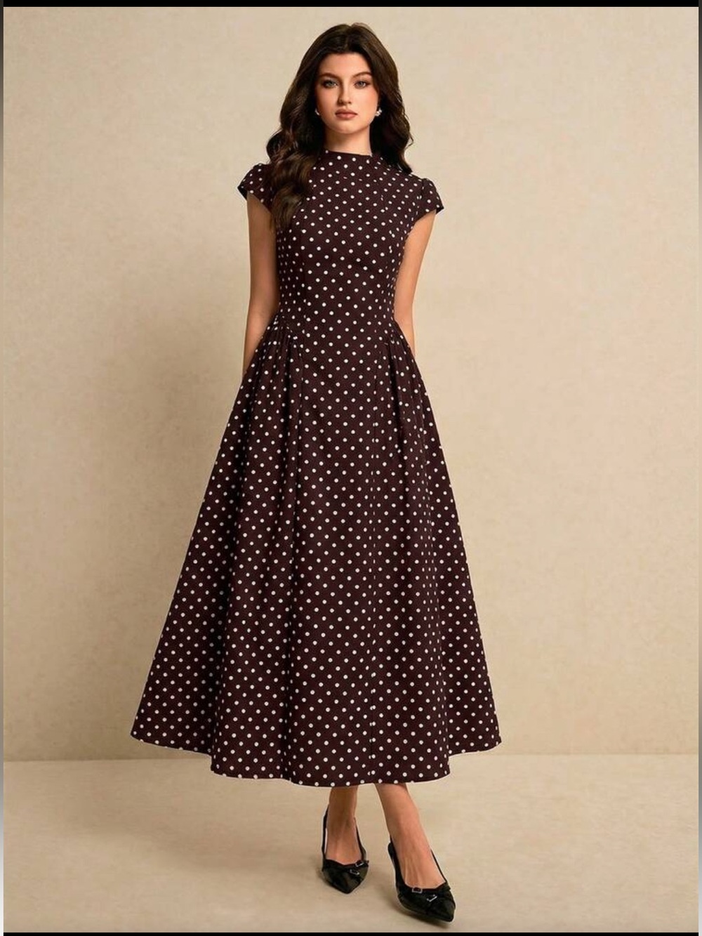 Polka Dot Maxi Dress in Dark Brown - Timeless Fit & Flare